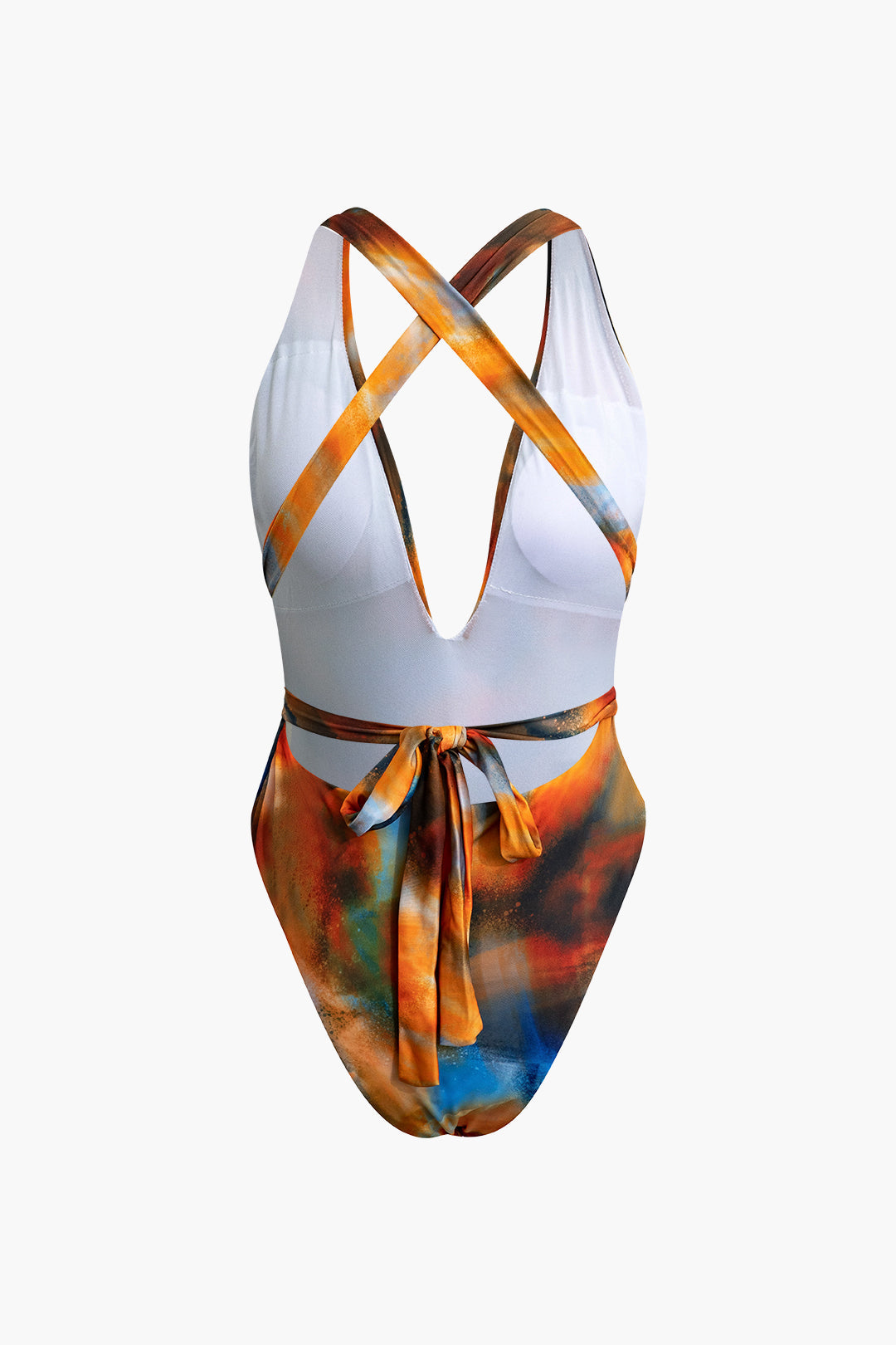 Siena Cross-Tie Swimsuit Set with Watercolor Pareo