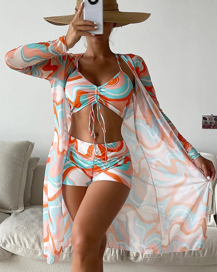 Luna Three-Piece Printed Bikini Set