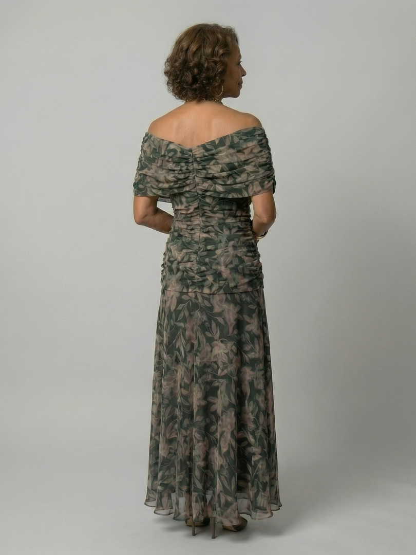 Plum Watercolor Flutter-Sleeve Maxi Dress