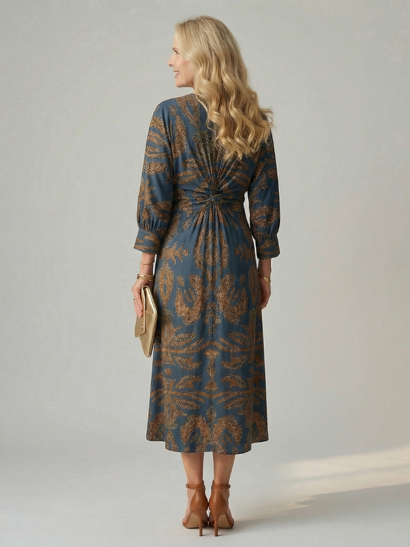 Emerald Paisley Twist-Front Midi Dress