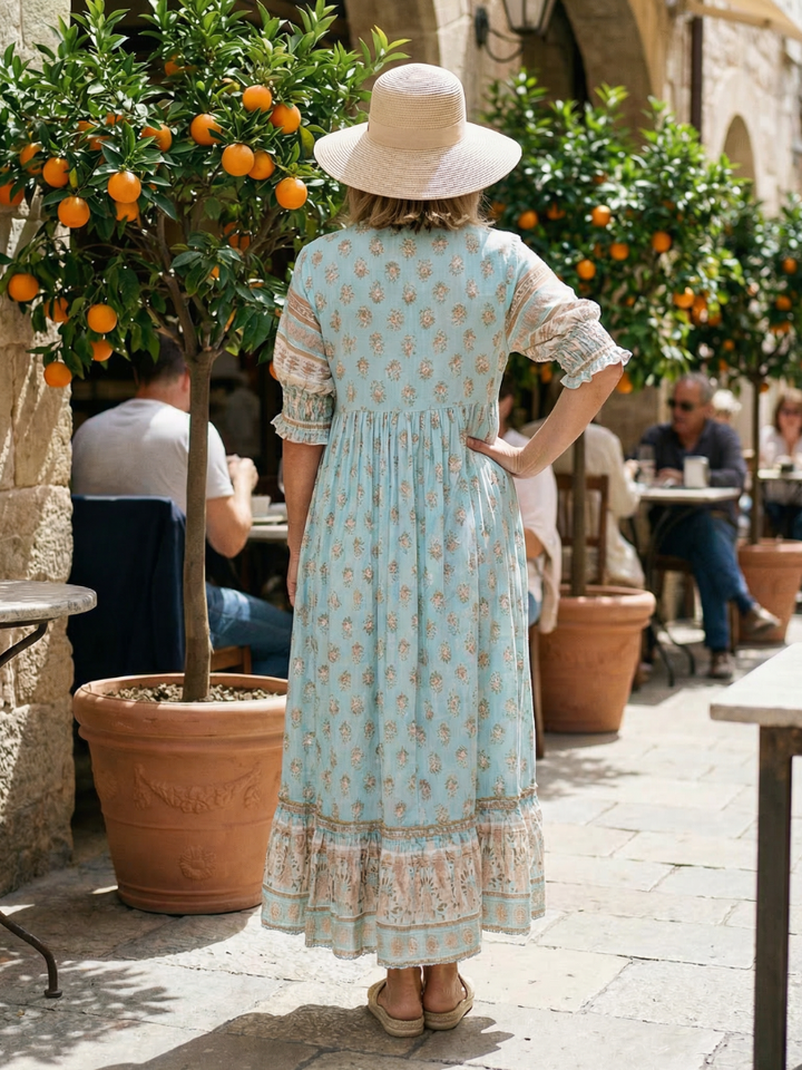 Floral V-Neck Button Midi Dress