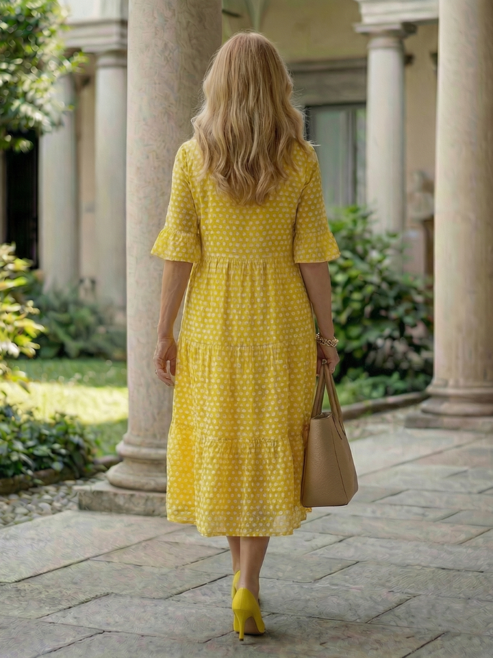 Garden Party Polka Dot Tiered Midi Dress