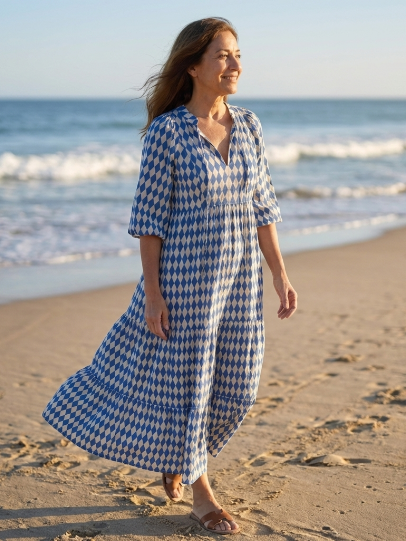 Twirl-Worthy Diamond-Print Tiered Midi Dress