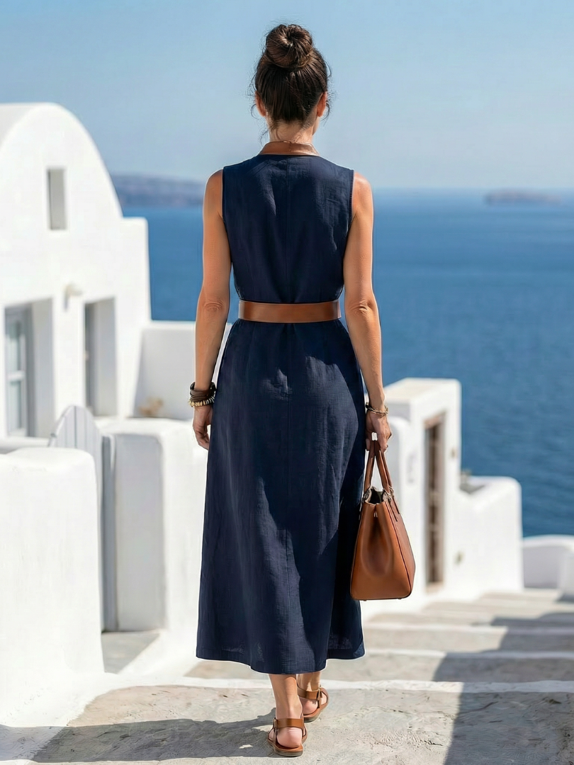 Hourglass-Defining Contrast-Piped Midi Sheath Dress