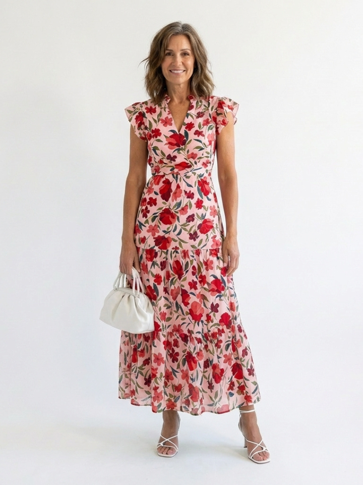 Garden Party Floral V-Neck Tiered Midi Dress