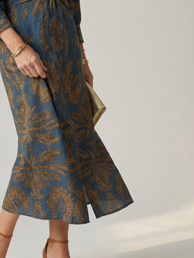 Emerald Paisley Twist-Front Midi Dress