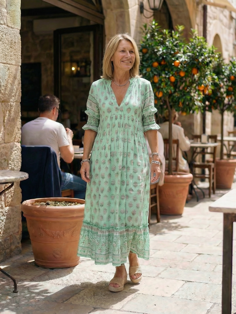 Floral V-Neck Button Midi Dress