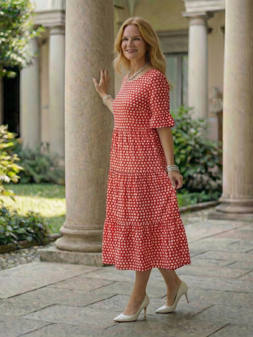 Garden Party Polka Dot Tiered Midi Dress