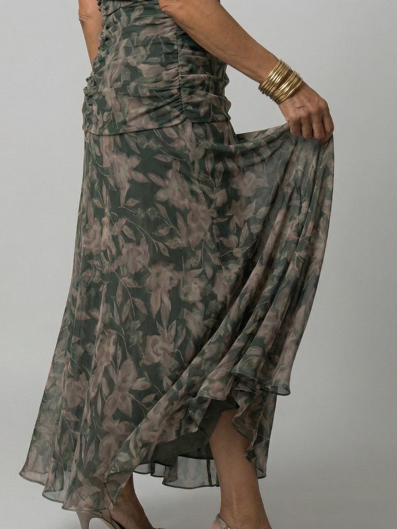 Plum Watercolor Flutter-Sleeve Maxi Dress