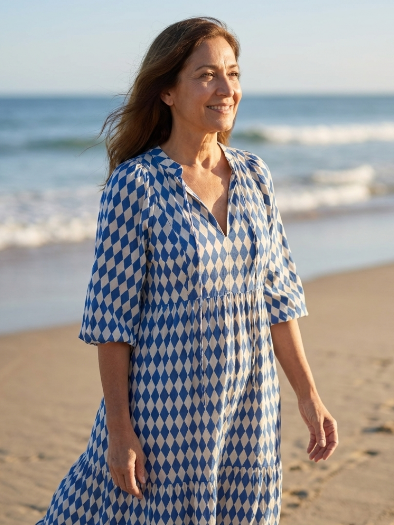 Twirl-Worthy Diamond-Print Tiered Midi Dress