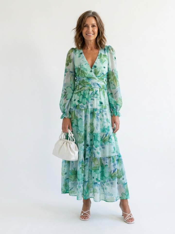 Romantic Garden Party Long Sleeve Floral Maxi Dress