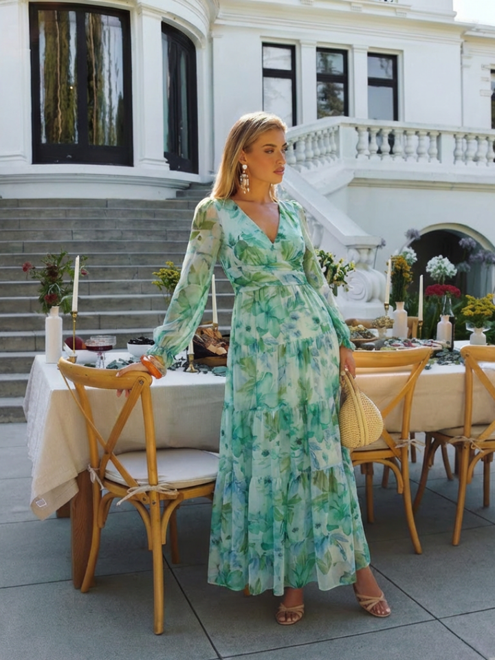 Romantic Garden Party Long Sleeve Floral Maxi Dress