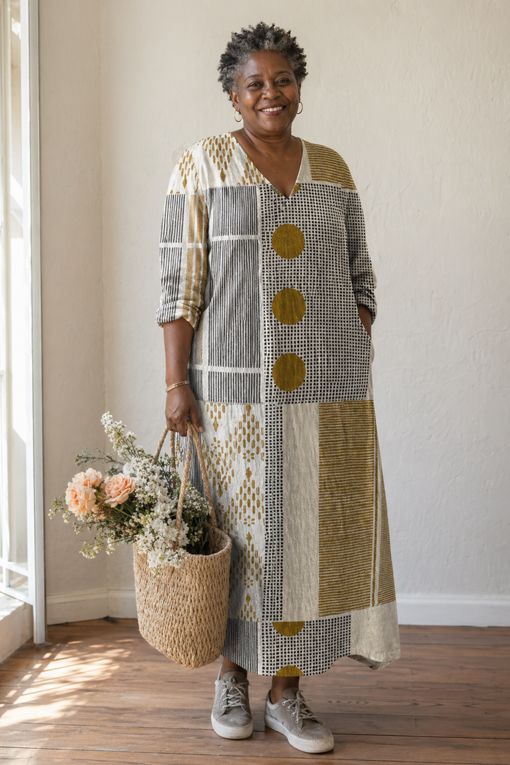 Tribal Geometric Linen Dress