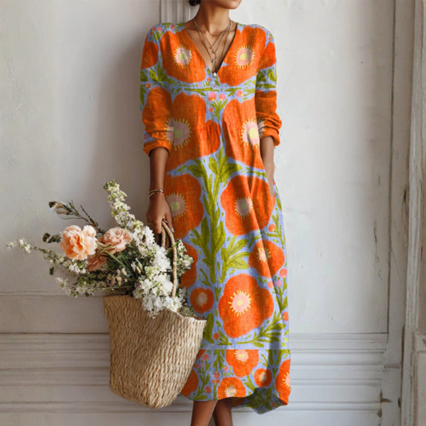 Painterly Floral Linen Dress