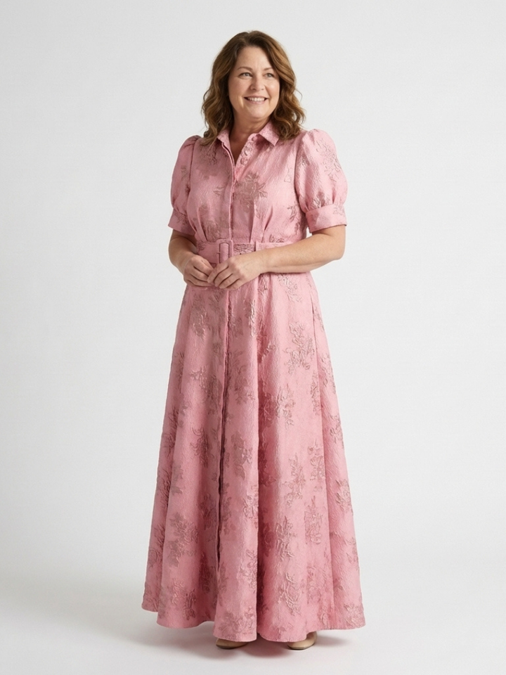 Garden Party Belted Textured Floral Maxi Shirtdress