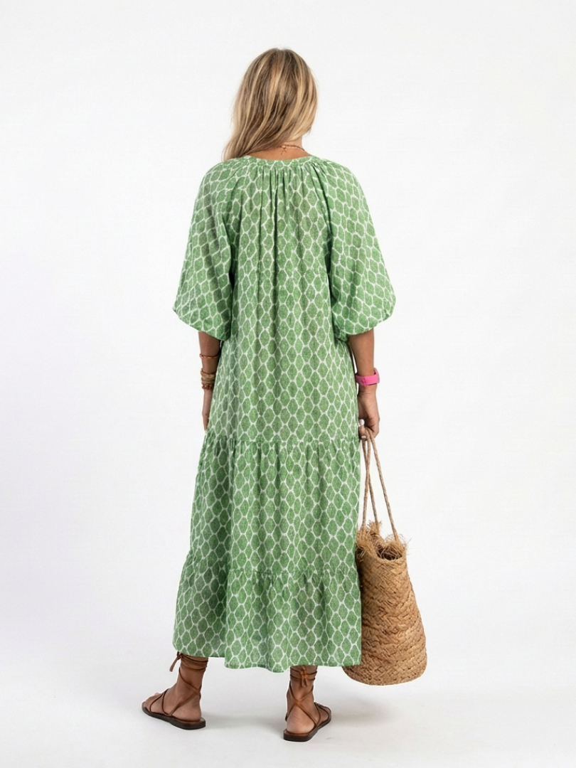 Patterned V-Neck Midi Dress