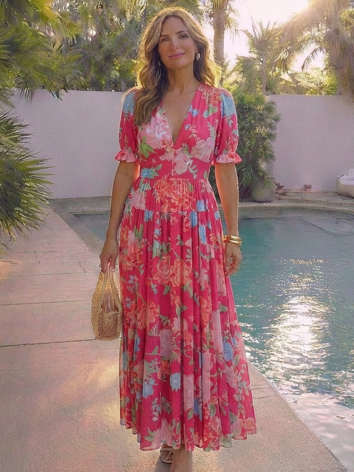 Garden Party Floral V-Neck Midi Dress