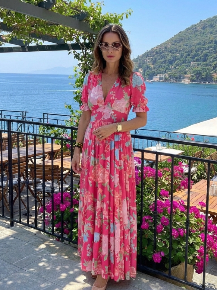 Garden Party Floral V-Neck Midi Dress