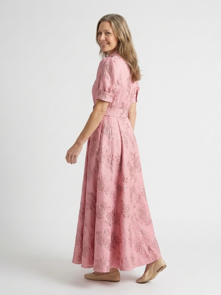 Garden Party Belted Textured Floral Maxi Shirtdress