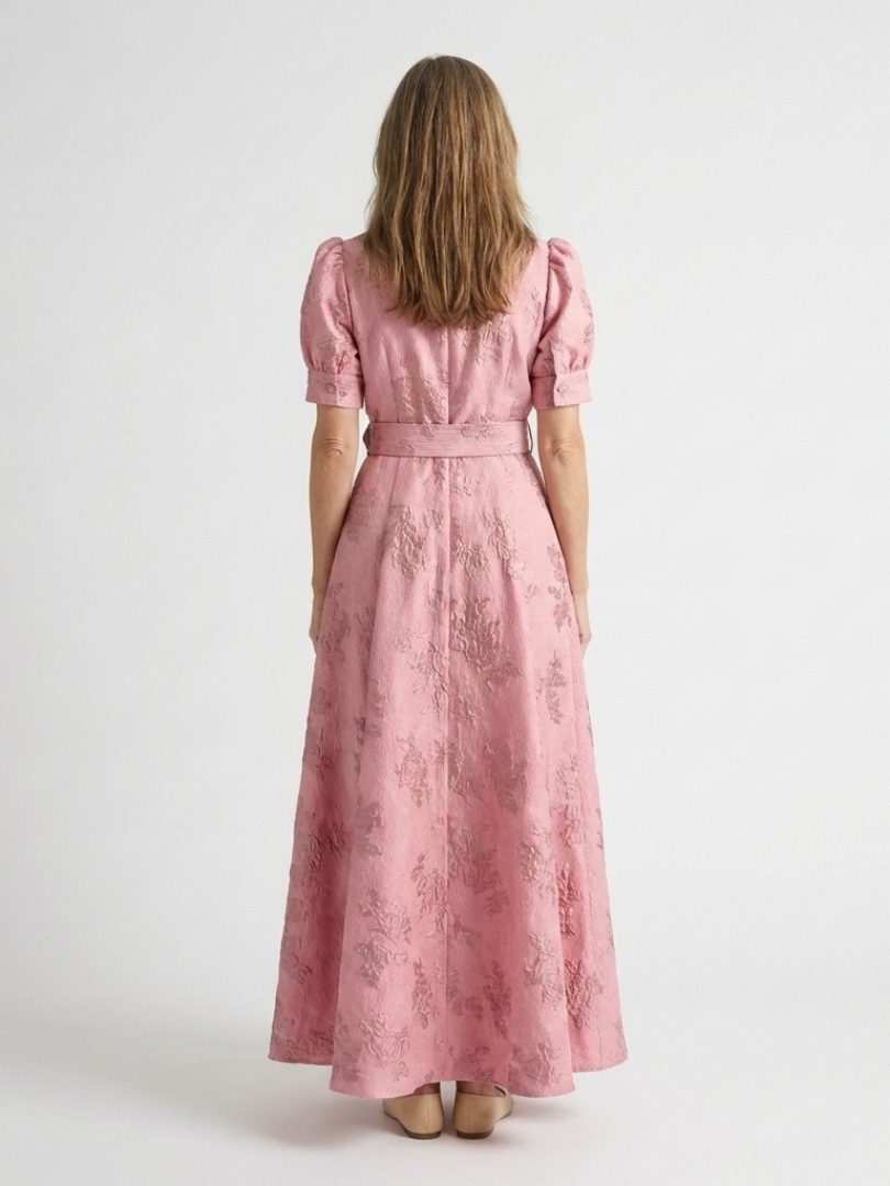 Garden Party Belted Textured Floral Maxi Shirtdress