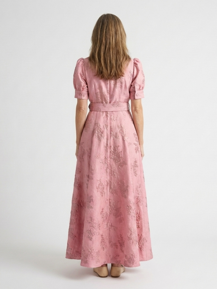 Garden Party Belted Textured Floral Maxi Shirtdress