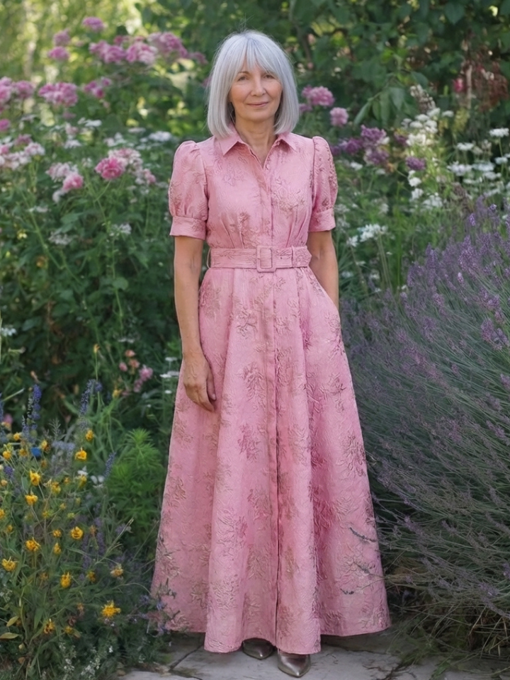 Garden Party Belted Textured Floral Maxi Shirtdress