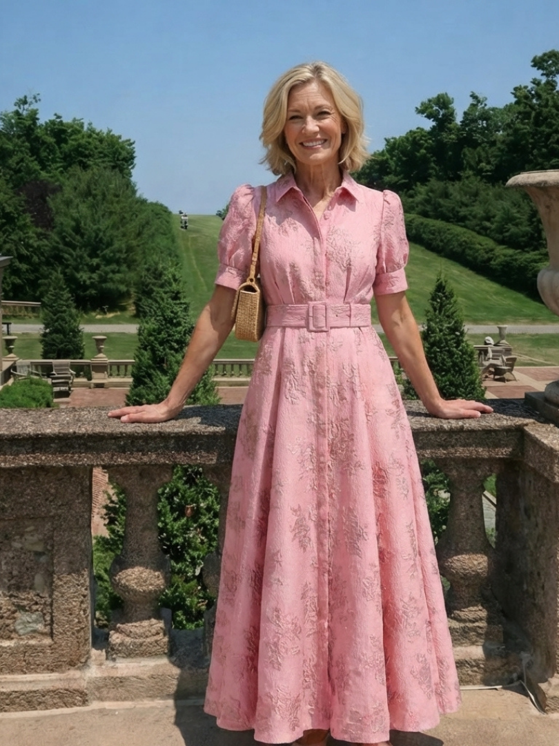 Garden Party Belted Textured Floral Maxi Shirtdress