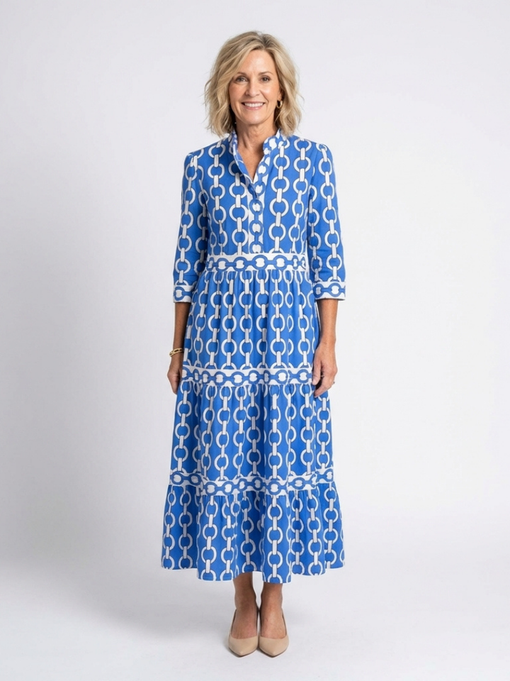 Chain-Print Tiered Midi Dress