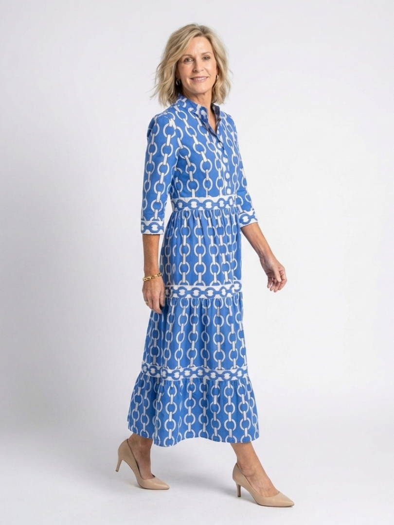 Chain-Print Tiered Midi Dress
