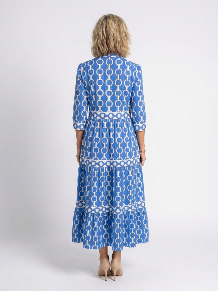 Chain-Print Tiered Midi Dress
