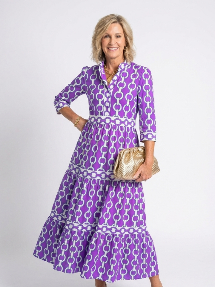 Chain-Print Tiered Midi Dress