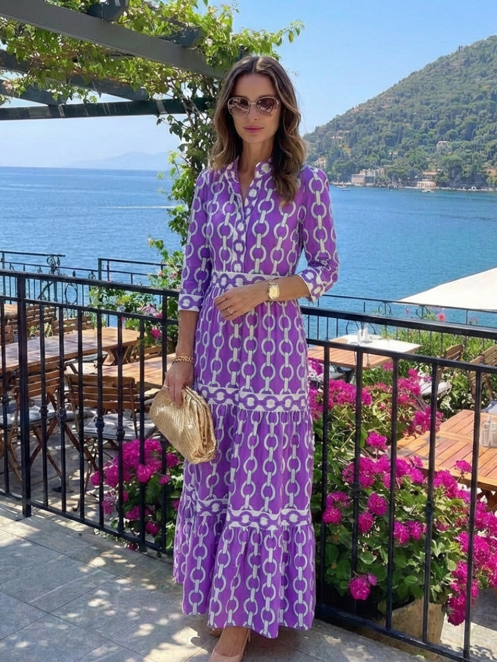 Chain-Print Tiered Midi Dress