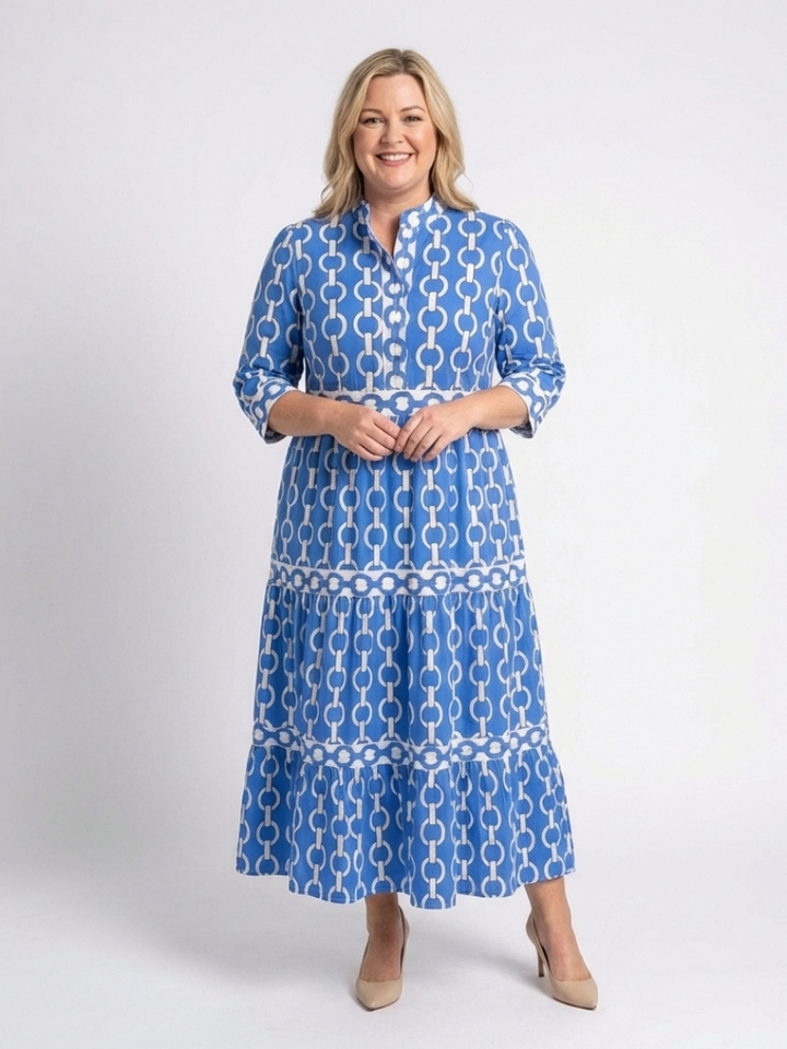 Chain-Print Tiered Midi Dress