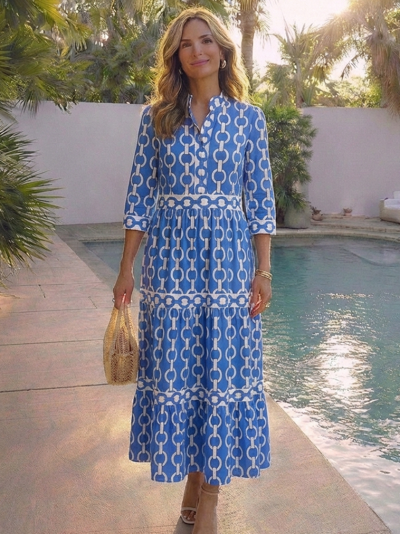 Chain-Print Tiered Midi Dress