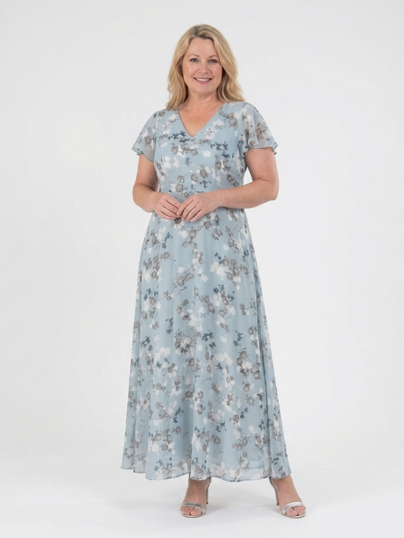 Romantic Garden Party Floral Chiffon Maxi Dress