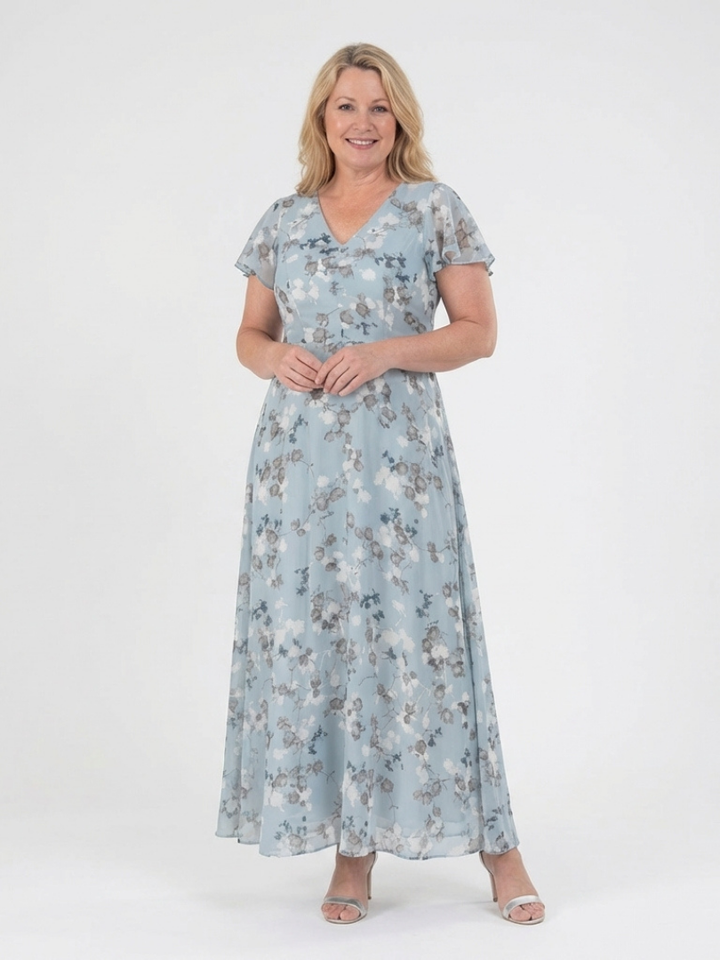 Romantic Garden Party Floral Chiffon Maxi Dress