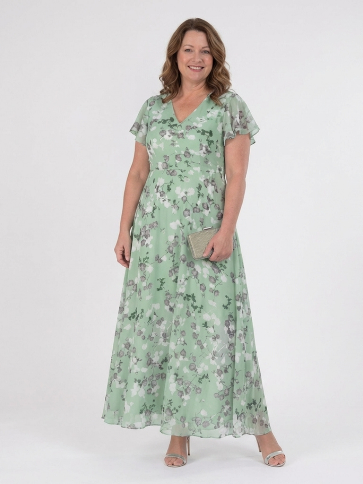 Romantic Garden Party Floral Chiffon Maxi Dress