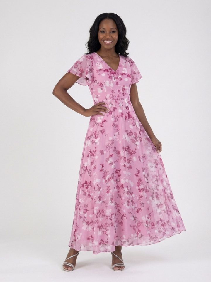 Romantic Garden Party Floral Chiffon Maxi Dress