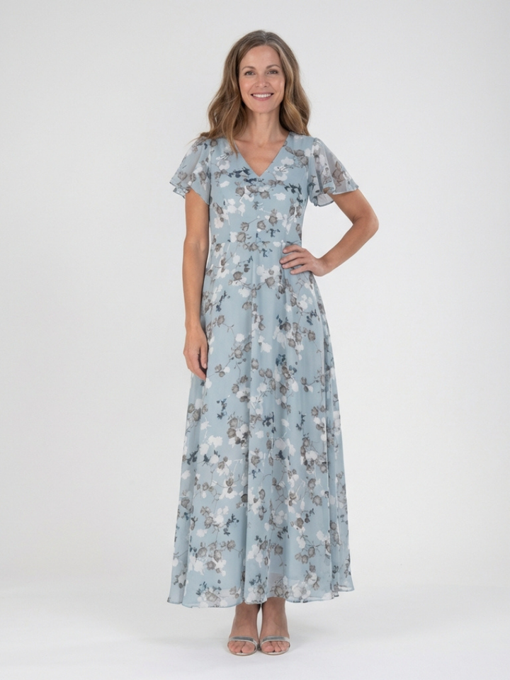 Romantic Garden Party Floral Chiffon Maxi Dress
