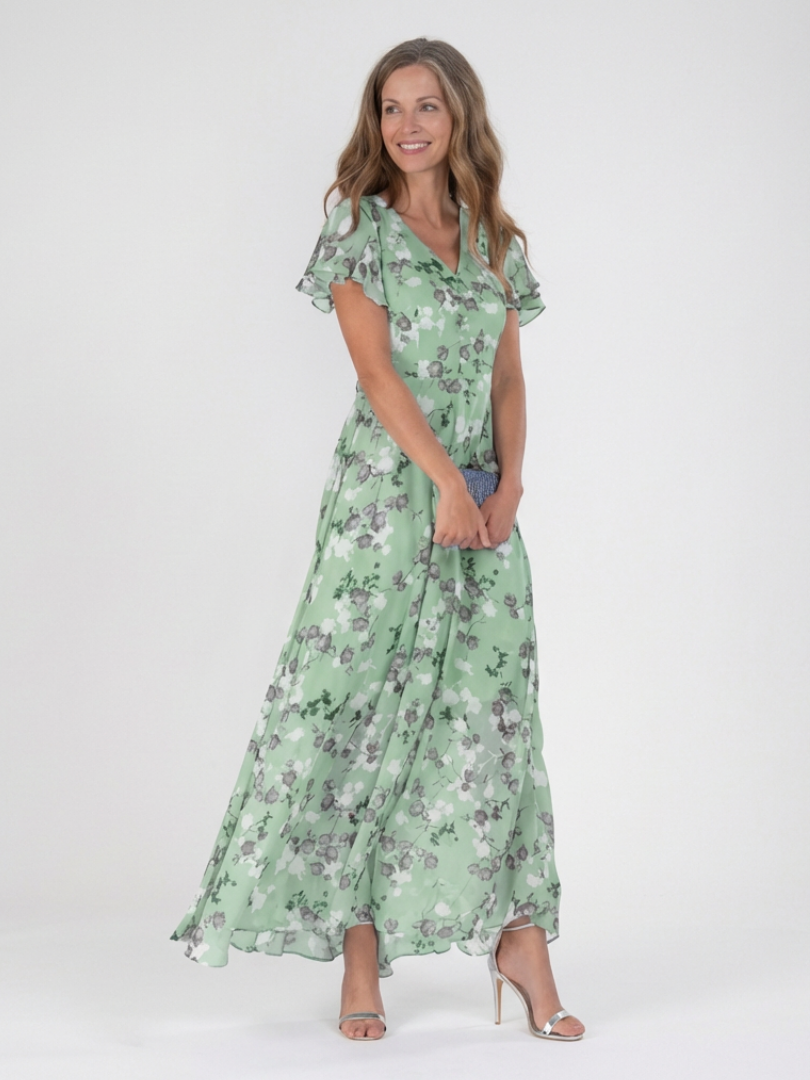 Romantic Garden Party Floral Chiffon Maxi Dress