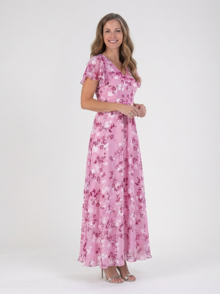 Romantic Garden Party Floral Chiffon Maxi Dress