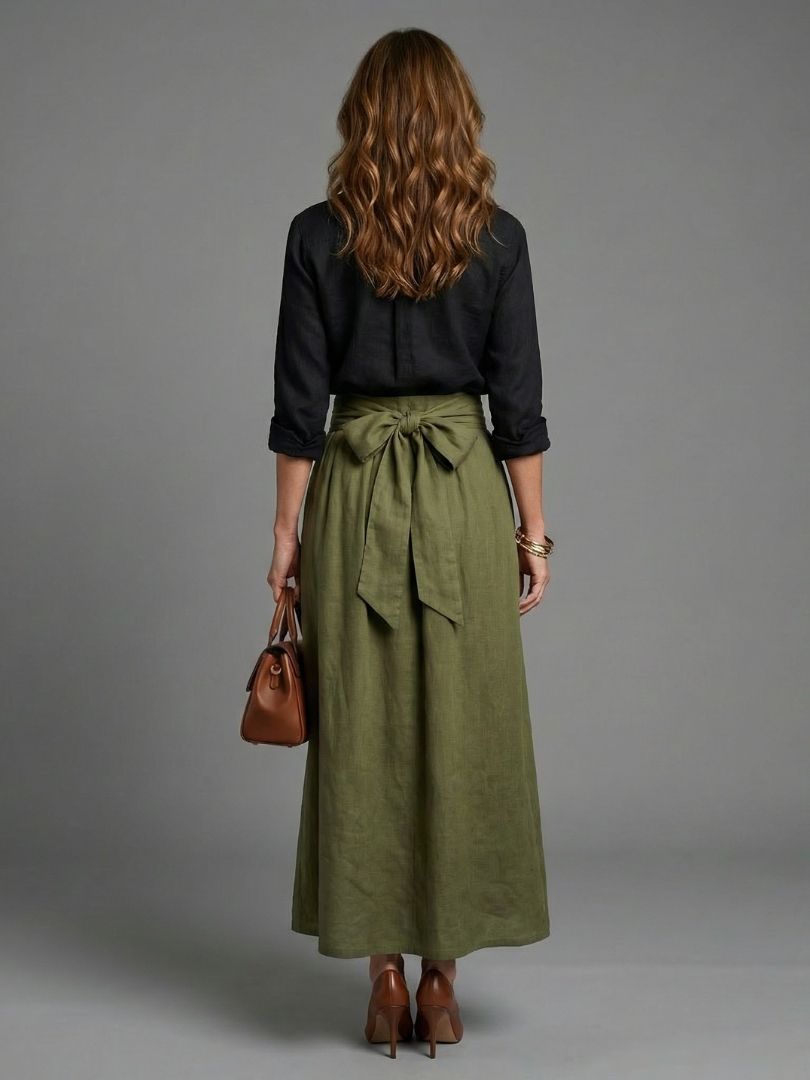 Black Blouse and Olive Skirt Set