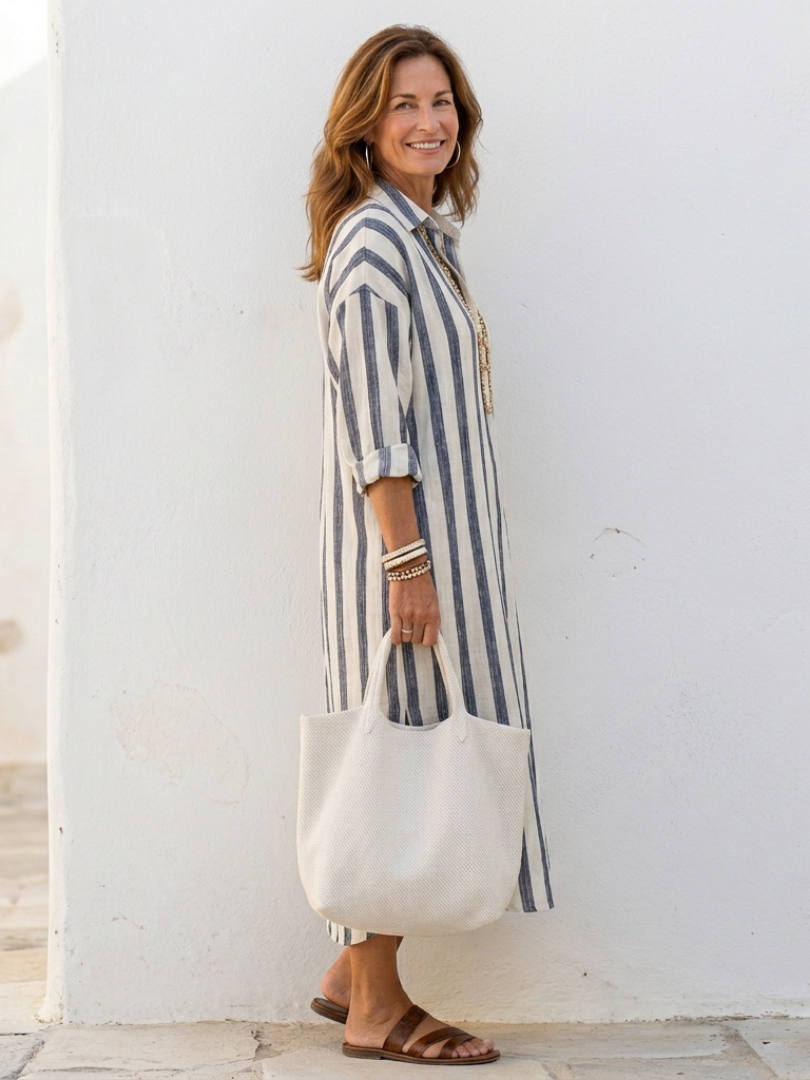 Striped Long-Sleeve Shirt Dress