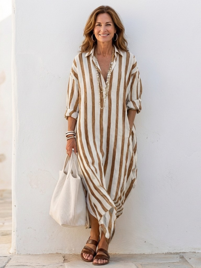 Striped Long-Sleeve Shirt Dress