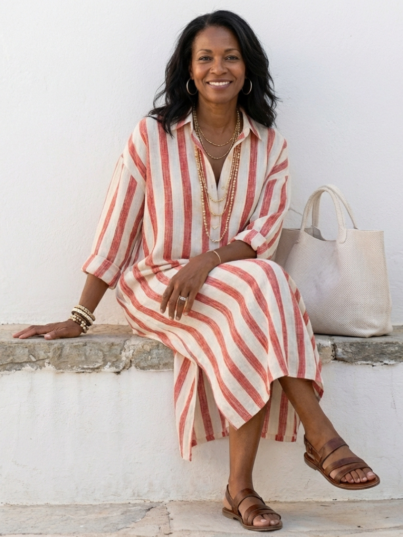 Striped Long-Sleeve Shirt Dress