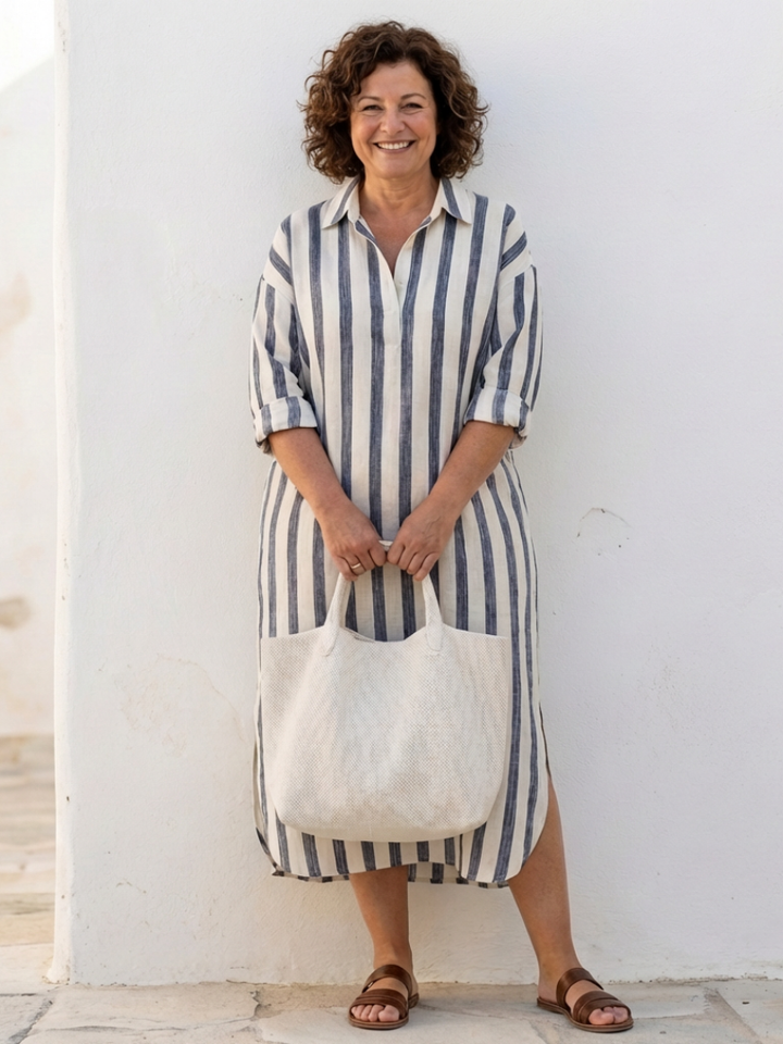 Striped Long-Sleeve Shirt Dress