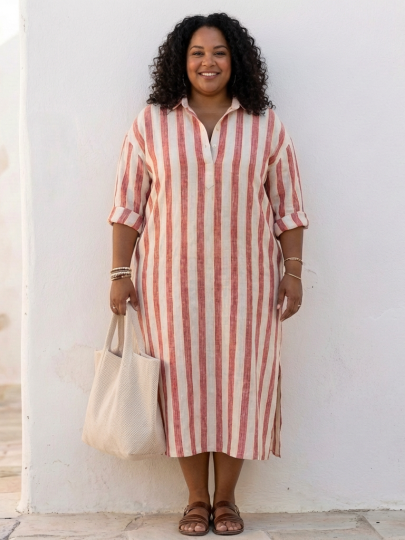 Striped Long-Sleeve Shirt Dress