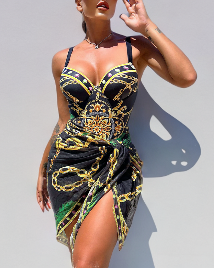 Darius One-Piece Push-Up Swimsuit with Matching Sarong