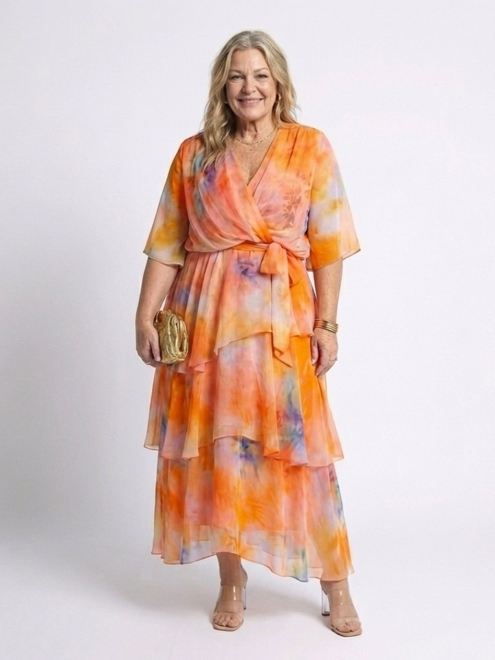Romantic Sheer Layered Tie-Waist V-Neck Maxi