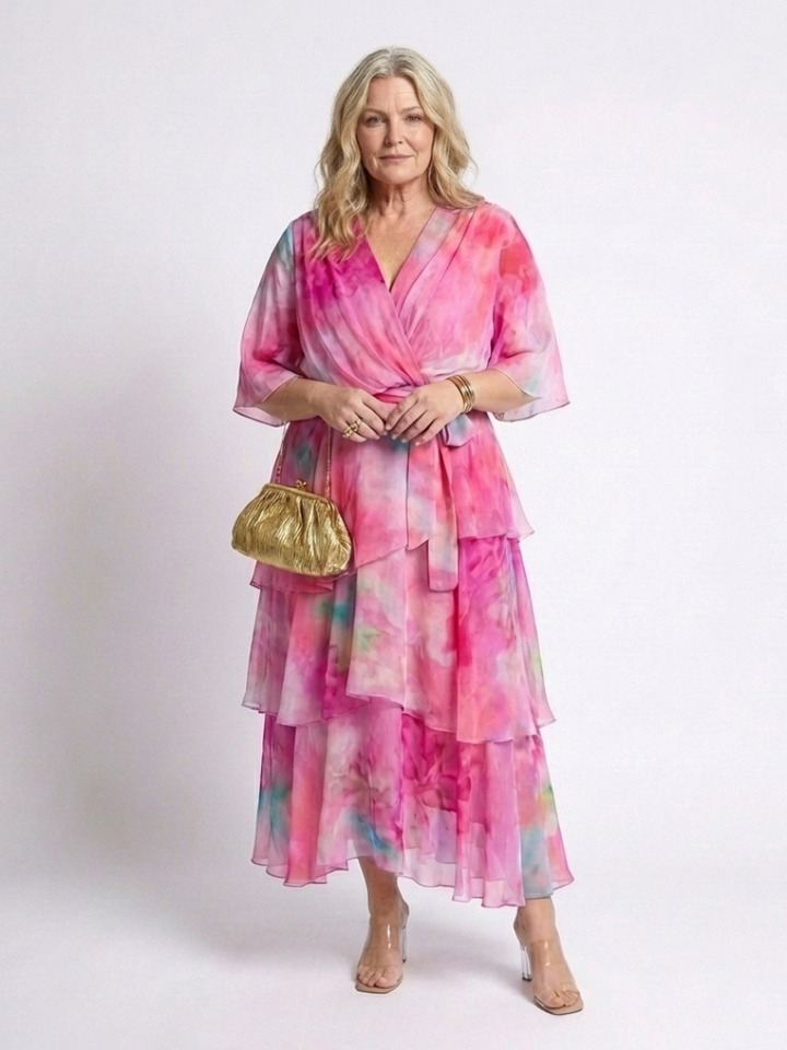 Romantic Sheer Layered Tie-Waist V-Neck Maxi